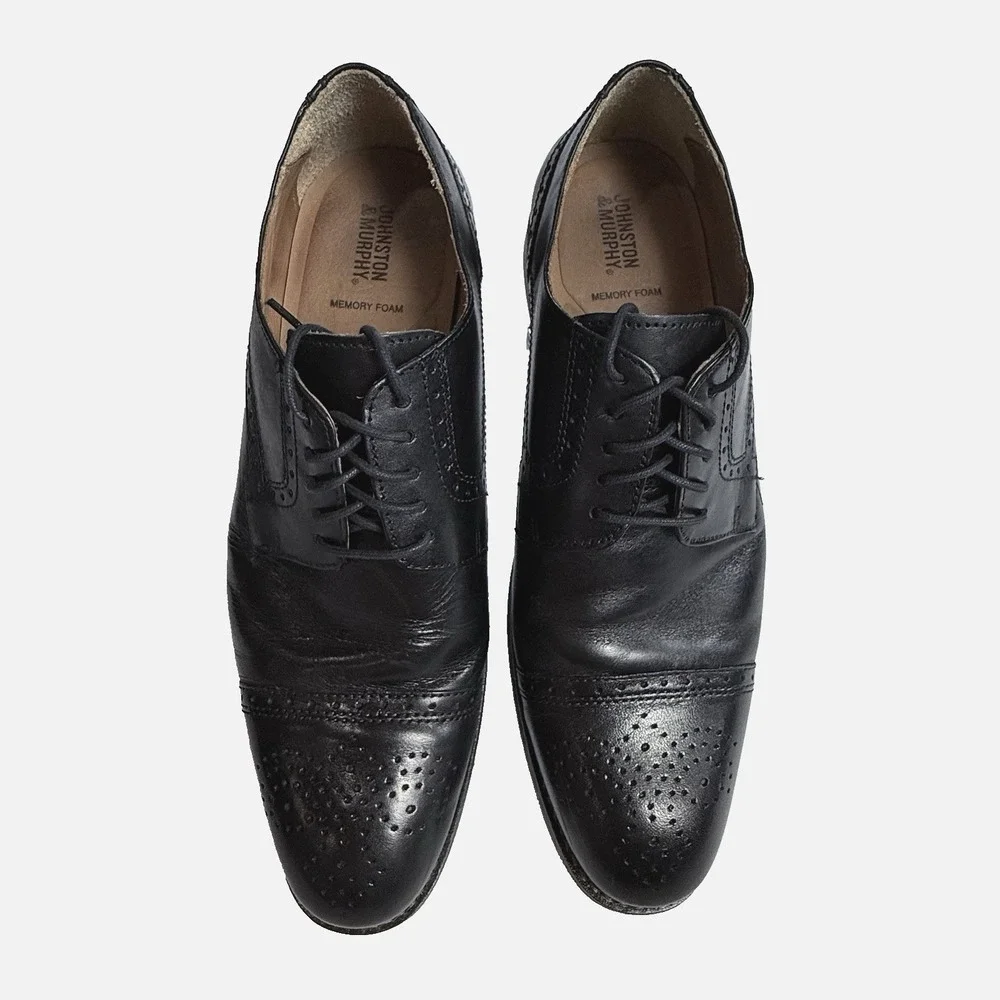 Johnston & Murphy Lewis Cap Toe Oxford Dress Shoe Men US 10 M Black Leather